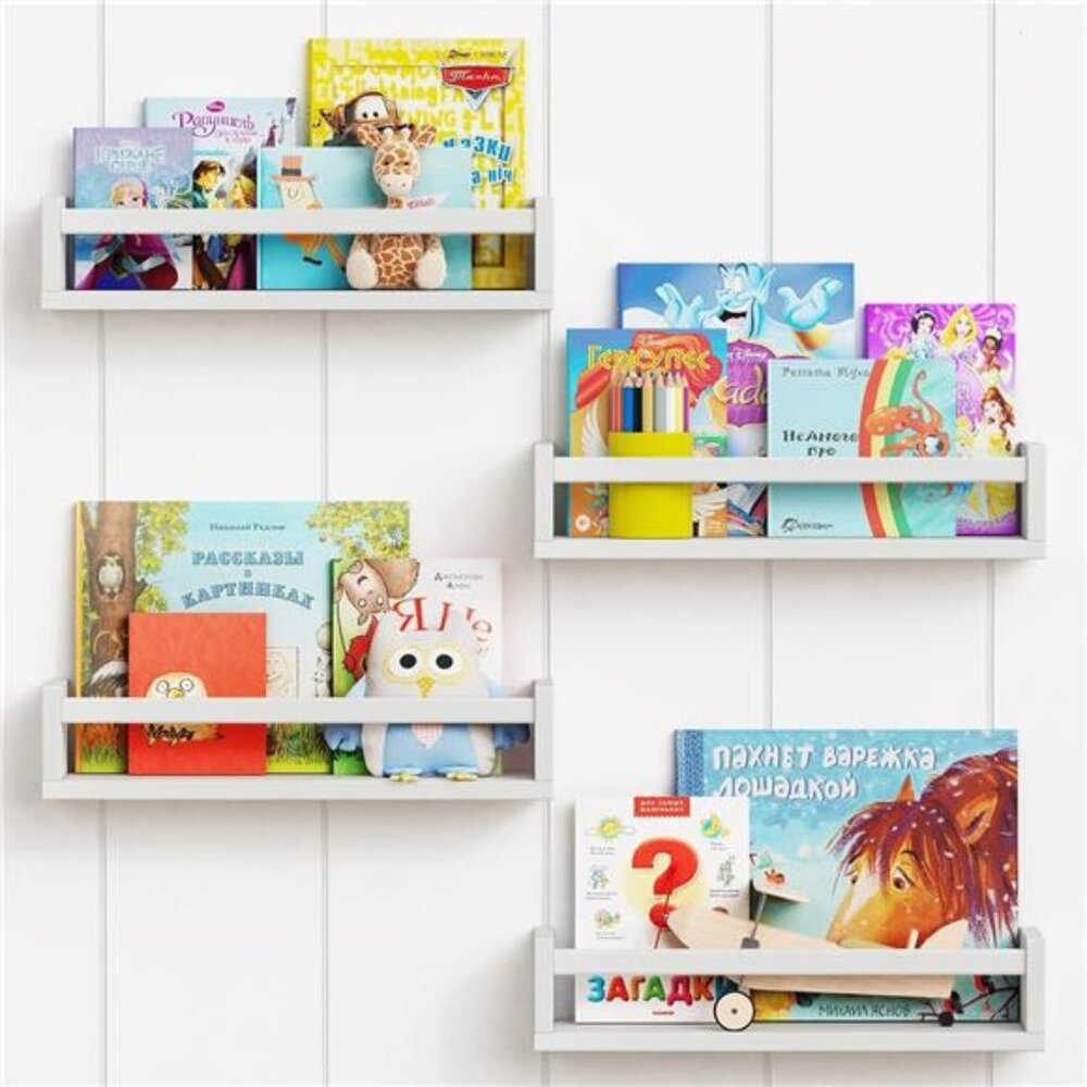 Floating Nursery Book Shelves for Wall Set of 4, White Wall Bookshelf
